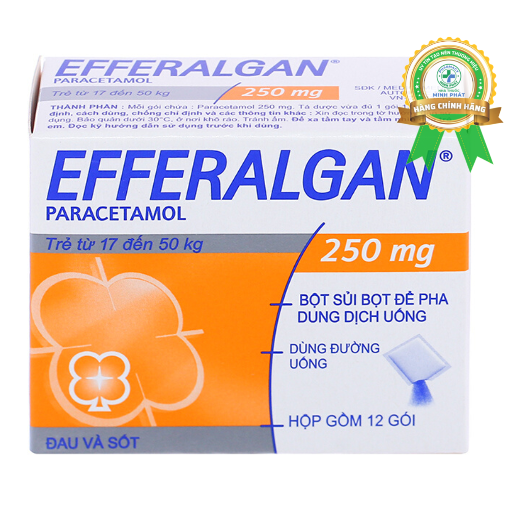 Bột sủi Efferalgan 250mg giảm đau, hạ sốt hộp 12 gói